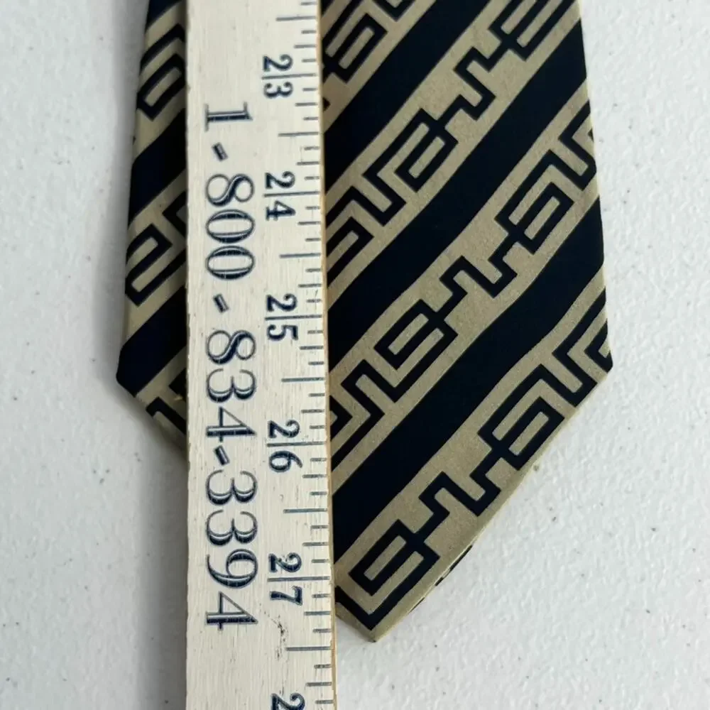 Giorgio Armani Necktie Men's Cravatte 100% Pure Silk Tan & Black Greek Key
